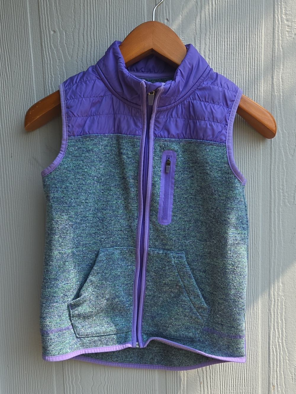 Cat & Jack Purple and Grey Girls' Quilted Yoke Fleece Vest (Size Large)